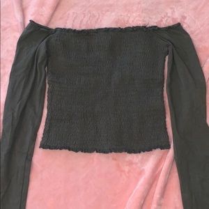 green off the shoulder cropped top